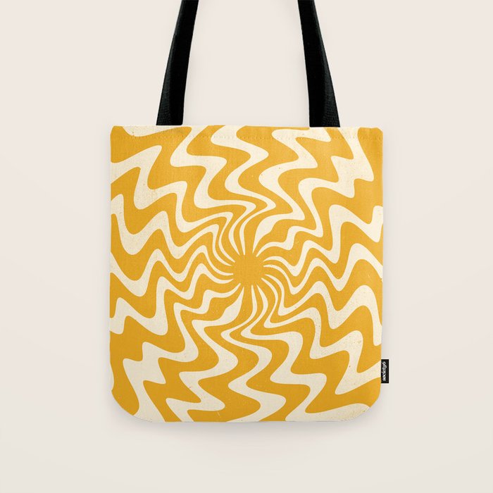 Retro 70s Swirl Spiral Banana Yellow Groovie  Tote Bag Gallery Image 1