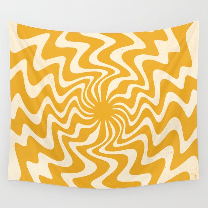 Retro 70s Swirl Spiral Banana Yellow Groovie  Wall Tapestry Gallery Image 4
