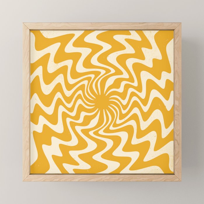 Retro 70s Swirl Spiral Banana Yellow Groovie  Mini Art Print Gallery Image 1