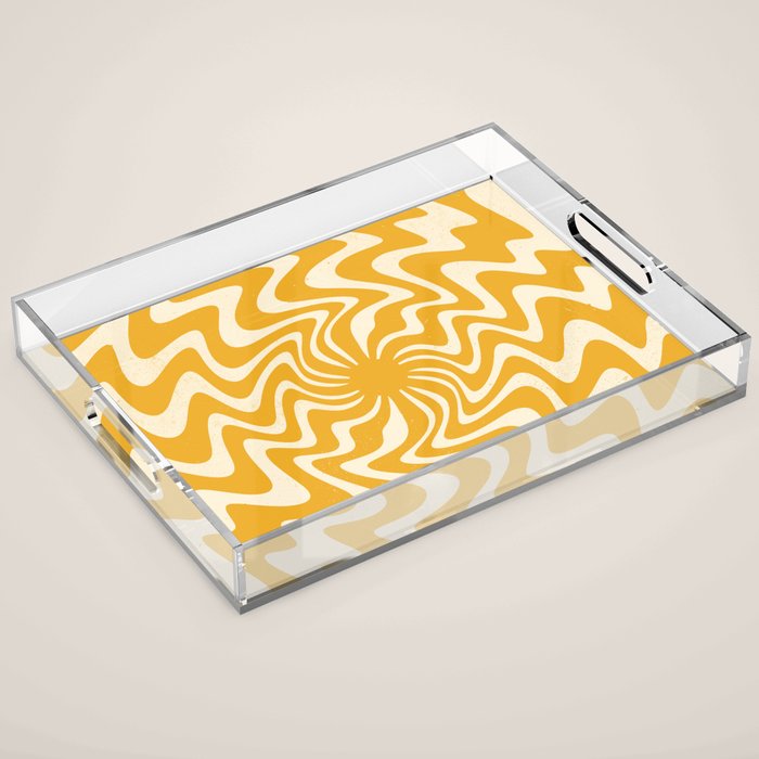 Retro 70s Swirl Spiral Banana Yellow Groovie  Acrylic Tray Gallery Image 1
