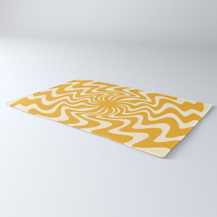Retro 70s Swirl Spiral Banana Yellow Groovie  Rug Gallery Image 3