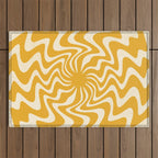 Retro 70s Swirl Spiral Banana Yellow Groovie  Outdoor Rug Gallery Image 1