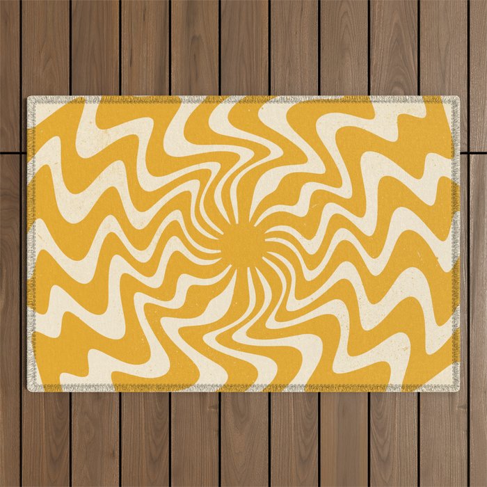 Retro 70s Swirl Spiral Banana Yellow Groovie  Outdoor Rug Gallery Image 1