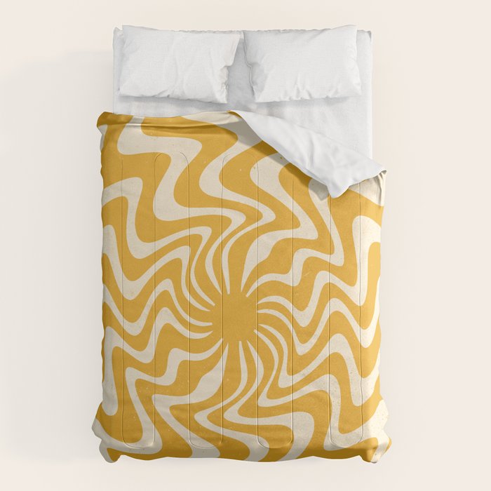 Retro 70s Swirl Spiral Banana Yellow Groovie  Comforter Gallery Image 1