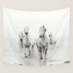 Camargue White Horses Running in Water - Nature Photography Wall Tapestry Gallery Image 4