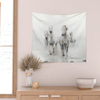 Camargue White Horses Running in Water - Nature Photography Wall Tapestry Gallery Image 2