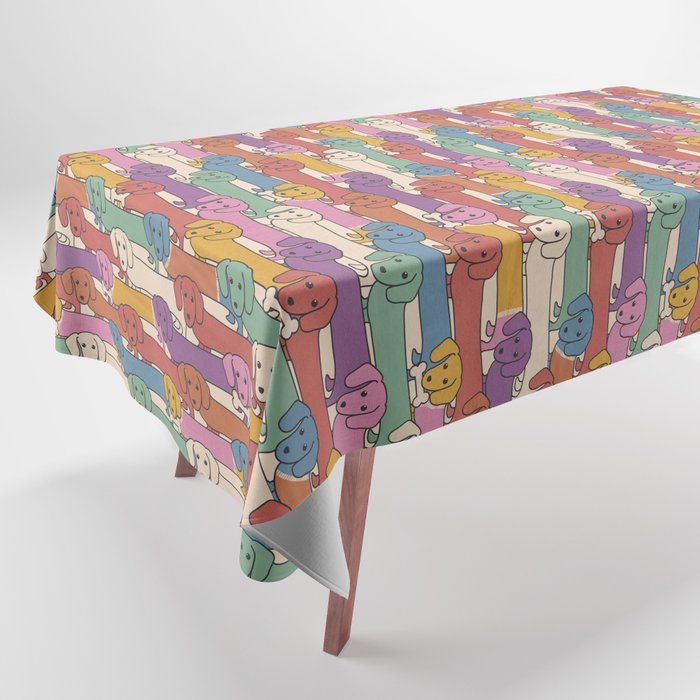 Retro Rainbow Funny Dachshunds Tablecloth Gallery Image 1