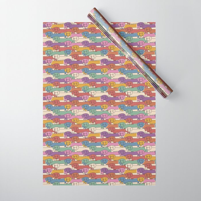 Retro Rainbow Funny Dachshunds Wrapping Paper Gallery Image 1