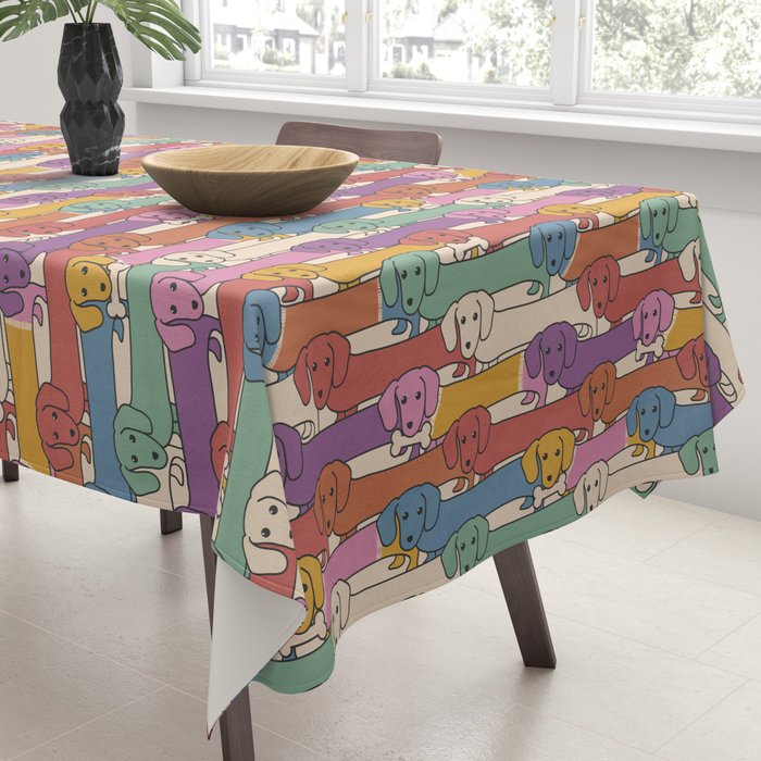 Retro Rainbow Funny Dachshunds Tablecloth Gallery Image 3