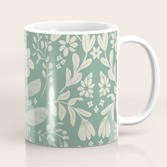 Green blossom floral botanical pattern Coffee Mug Gallery Image 1
