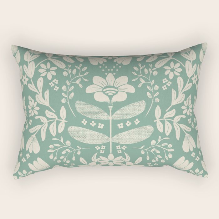 Green blossom floral botanical pattern Rectangular Pillow Gallery Image 1