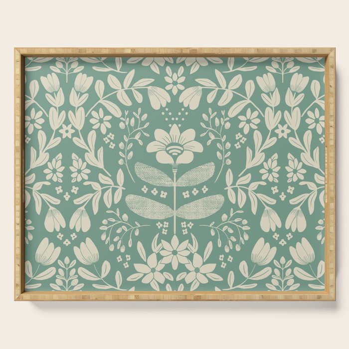 Green blossom floral botanical pattern Serving Tray Gallery Image 1