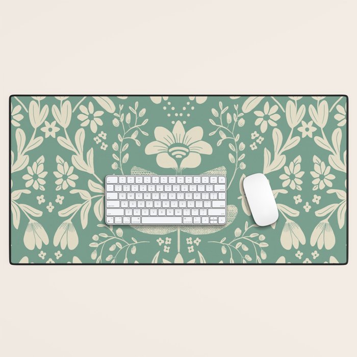 Green blossom floral botanical pattern Desk Mat Gallery Image 1