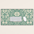 Green blossom floral botanical pattern Desk Mat Gallery Image 1