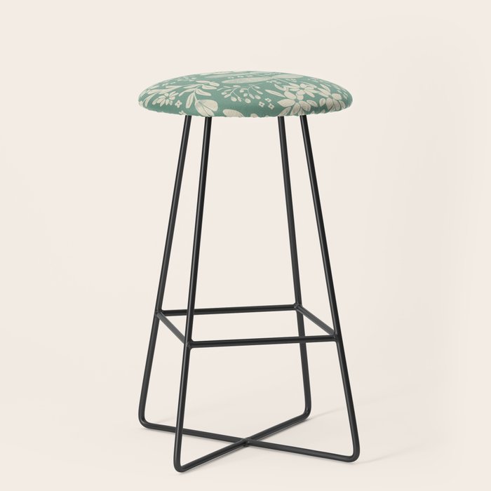 Green blossom floral botanical pattern Stool Gallery Image 1