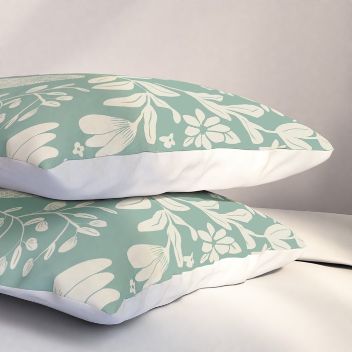 Green blossom floral botanical pattern Pillow Sham Gallery Image 3