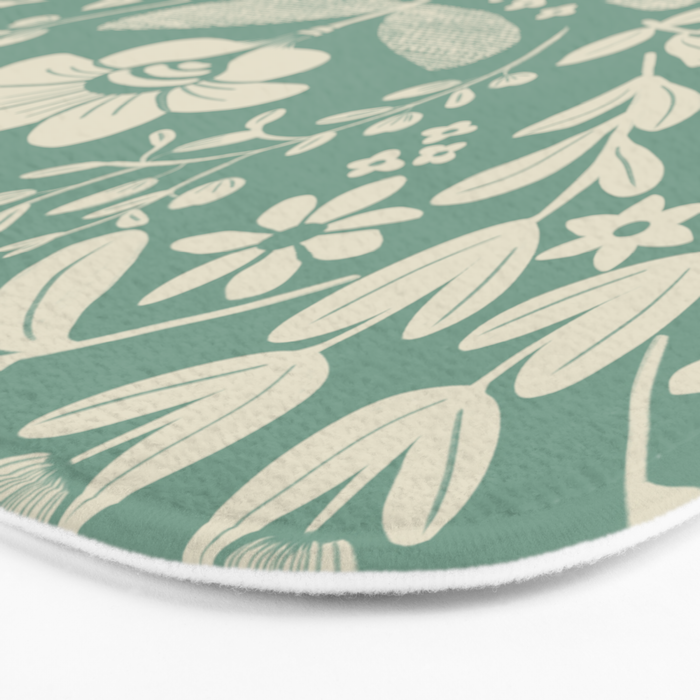 Green blossom floral botanical pattern Bath Mat Gallery Image 3