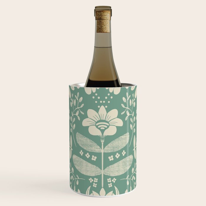 Green blossom floral botanical pattern Wine Chiller Gallery Image 1