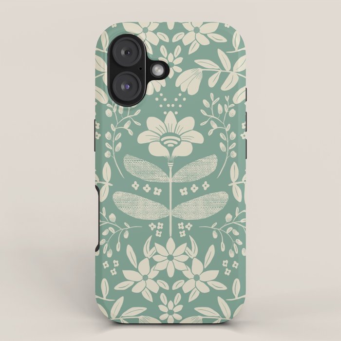 Green blossom floral botanical pattern iPhone Case Gallery Image 1