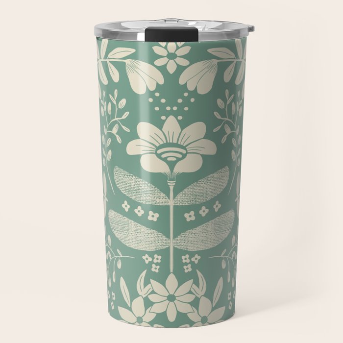 Green blossom floral botanical pattern Travel Mug Gallery Image 1