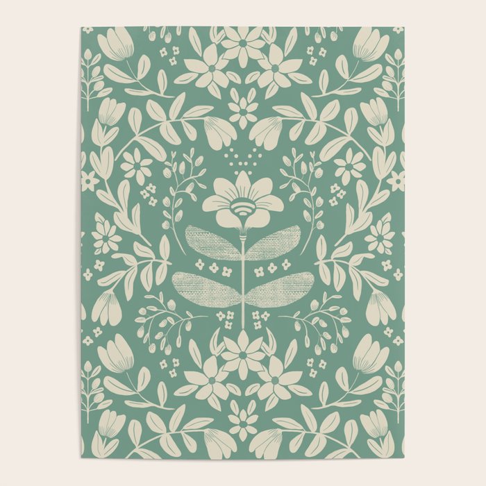 Green blossom floral botanical pattern Poster Gallery Image 1