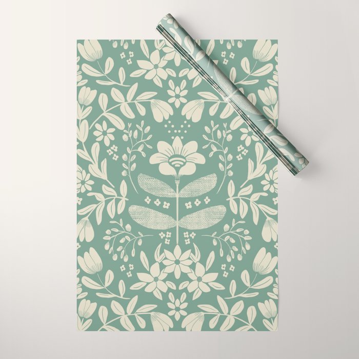 Green blossom floral botanical pattern Wrapping Paper Gallery Image 1
