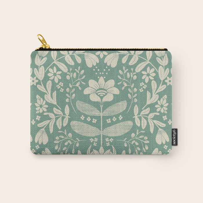 Green blossom floral botanical pattern Carry All Pouch Gallery Image 1