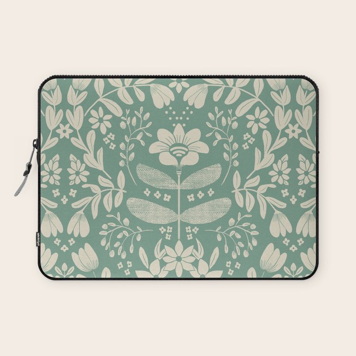 Green blossom floral botanical pattern Laptop Sleeve Gallery Image 1