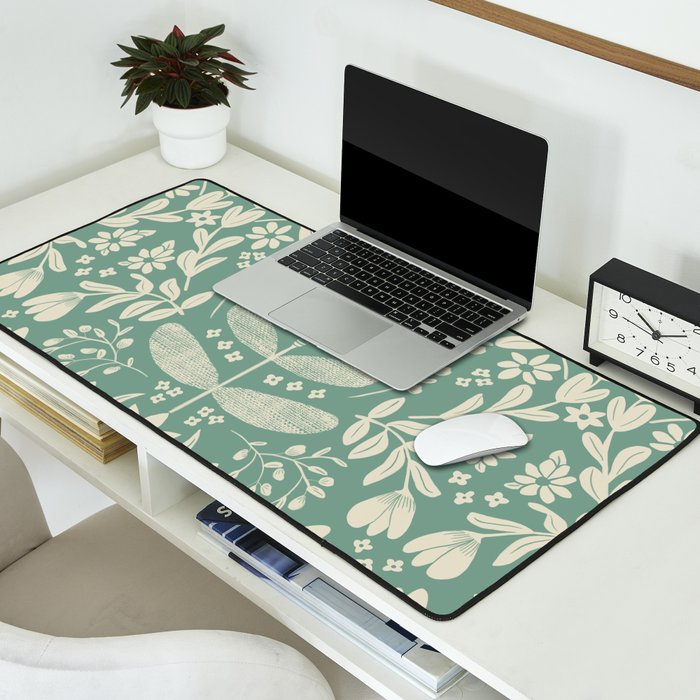 Green blossom floral botanical pattern Desk Mat Gallery Image 2