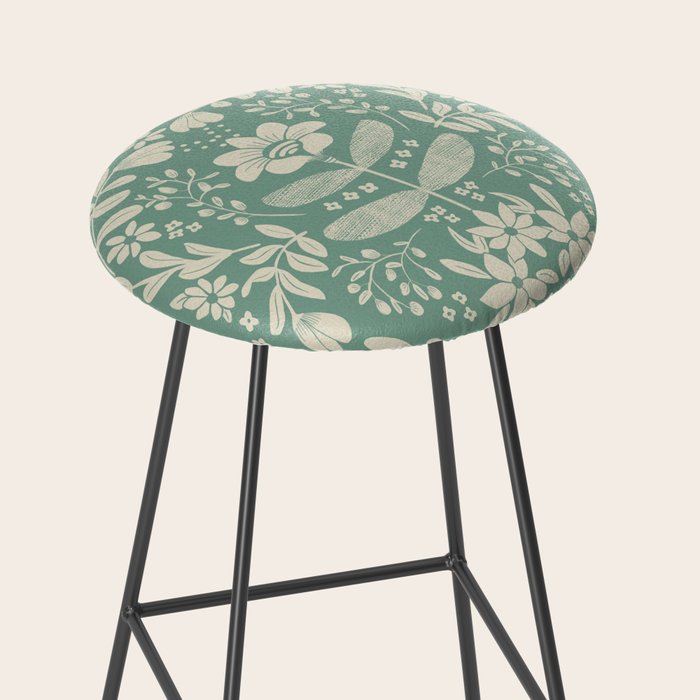 Green blossom floral botanical pattern Stool Gallery Image 2