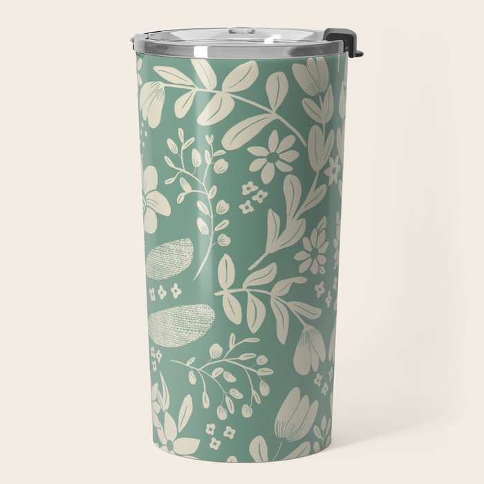 Green blossom floral botanical pattern Travel Mug Gallery Image 2