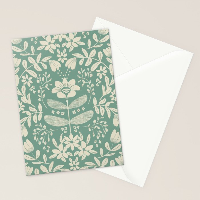Green blossom floral botanical pattern Stationery Card Gallery Image 2