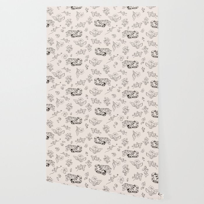 Tiger and Flower Line Art Wallpaper Gallery Image 2