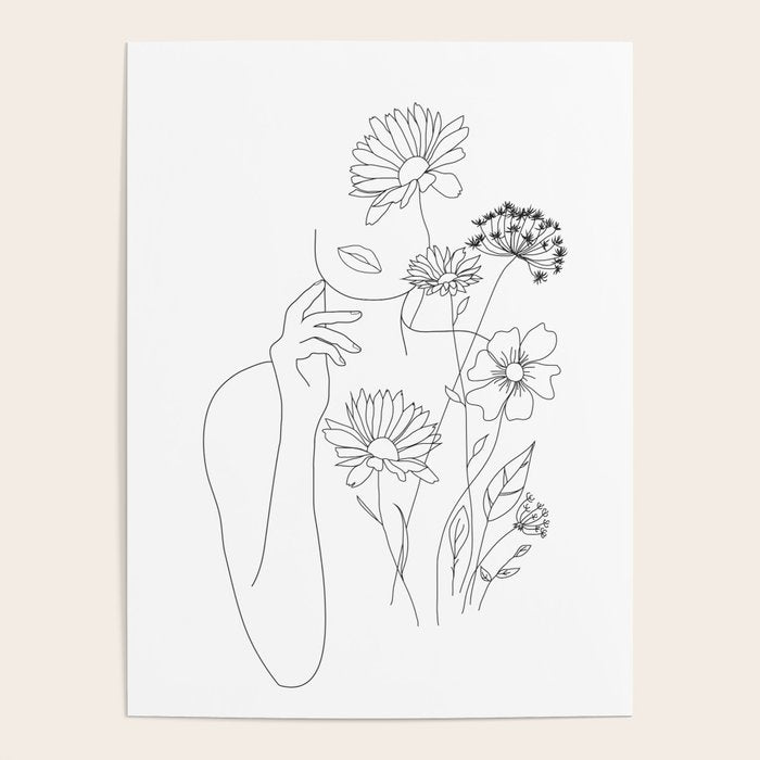 Minimal Line Art Woman with Flowers III Poster Gallery Image 4