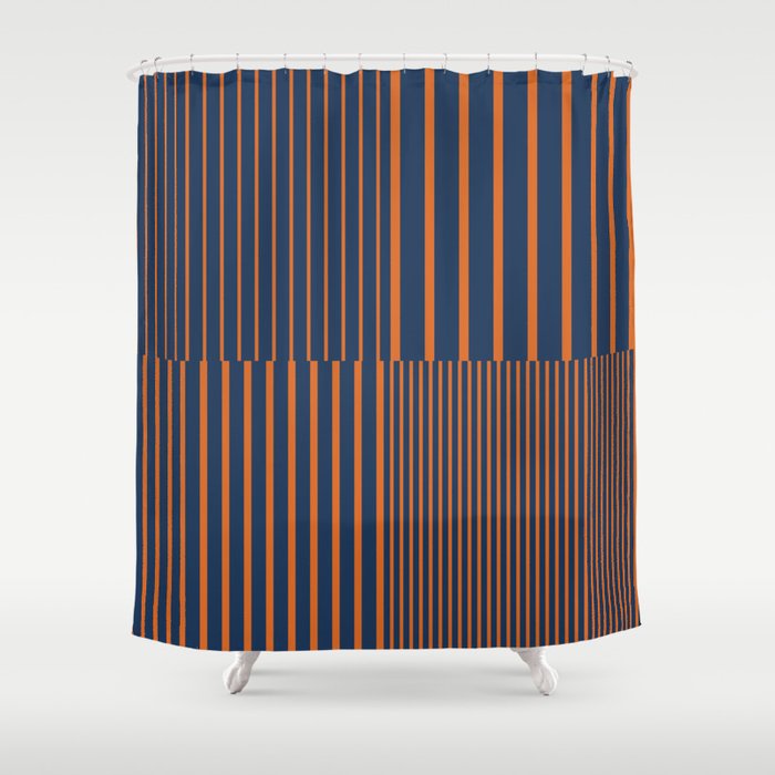 Stripes Pattern and Lines 8 in Navy Blue Orange Shower Curtain Gallery Image 1