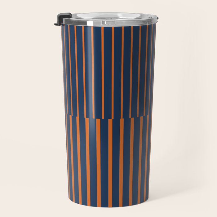 Stripes Pattern and Lines 8 in Navy Blue Orange Travel Mug Gallery Image 3