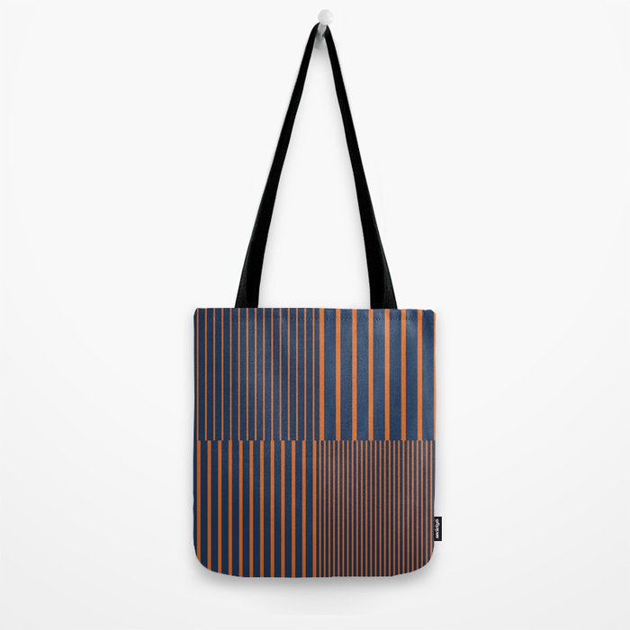 Stripes Pattern and Lines 8 in Navy Blue Orange Tote Bag Gallery Image 2