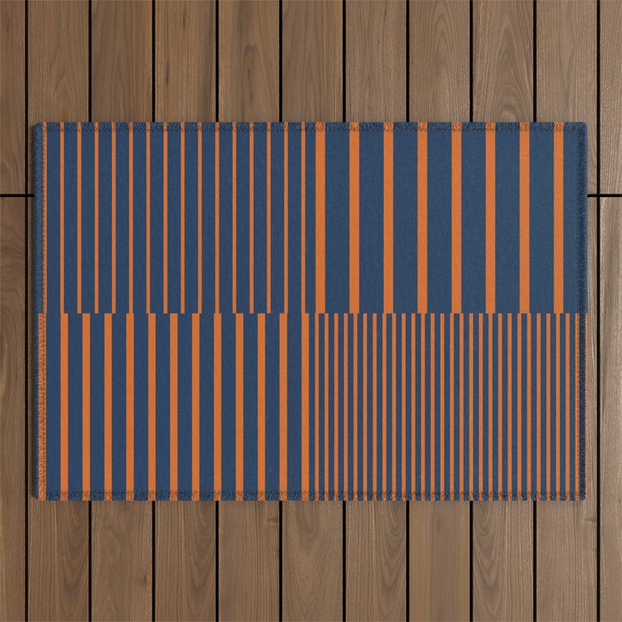 Stripes Pattern and Lines 8 in Navy Blue Orange Outdoor Rug Gallery Image 1
