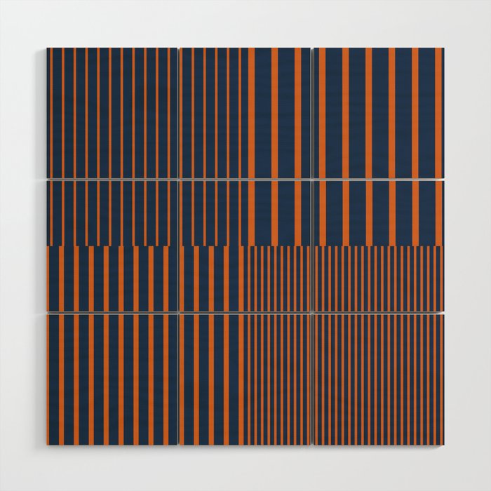Stripes Pattern and Lines 8 in Navy Blue Orange Wood Wall Art Gallery Image 1