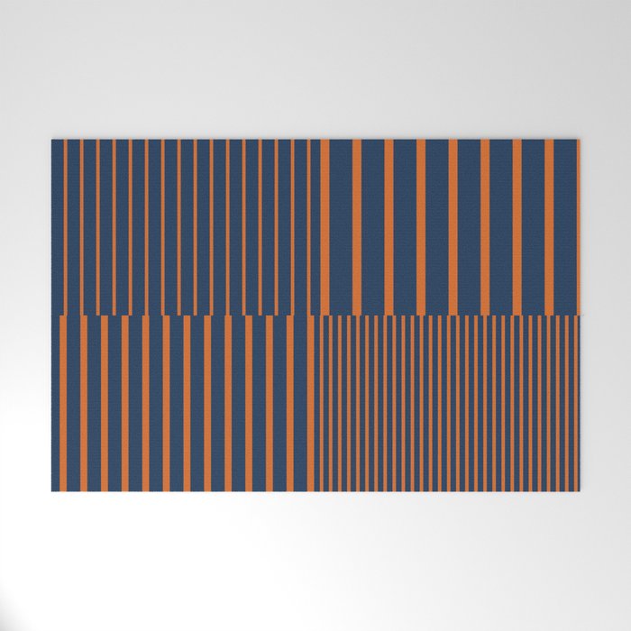 Stripes Pattern and Lines 8 in Navy Blue Orange Welcome Mat Gallery Image 1