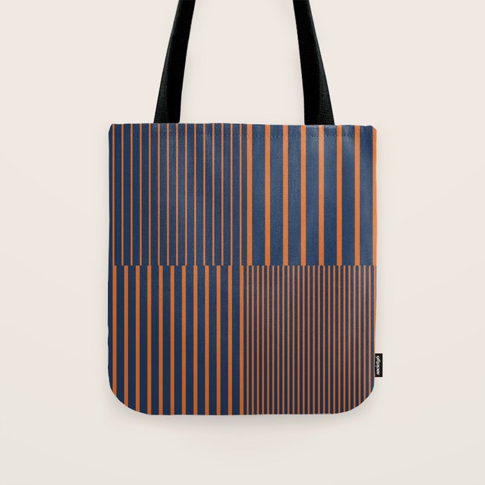 Stripes Pattern and Lines 8 in Navy Blue Orange Tote Bag Gallery Image 1