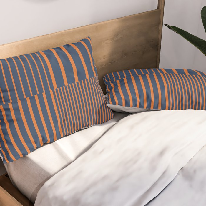 Stripes Pattern and Lines 8 in Navy Blue Orange Pillow Sham Gallery Image 2