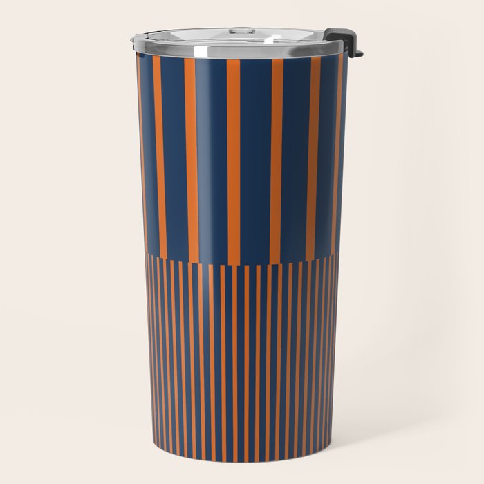 Stripes Pattern and Lines 8 in Navy Blue Orange Travel Mug Gallery Image 2