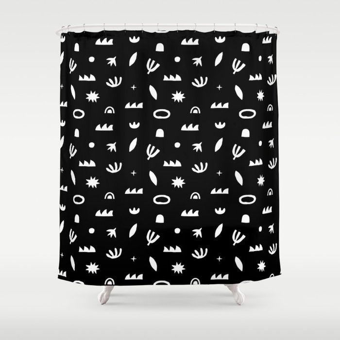 Black and white abstract organic shape pattern Shower Curtain Gallery Image 1