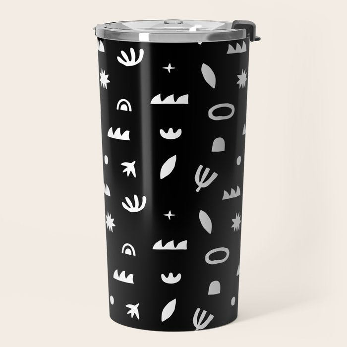 Black and white abstract organic shape pattern Travel Mug Gallery Image 2