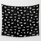 Black and white abstract organic shape pattern Wall Tapestry Gallery Image 4