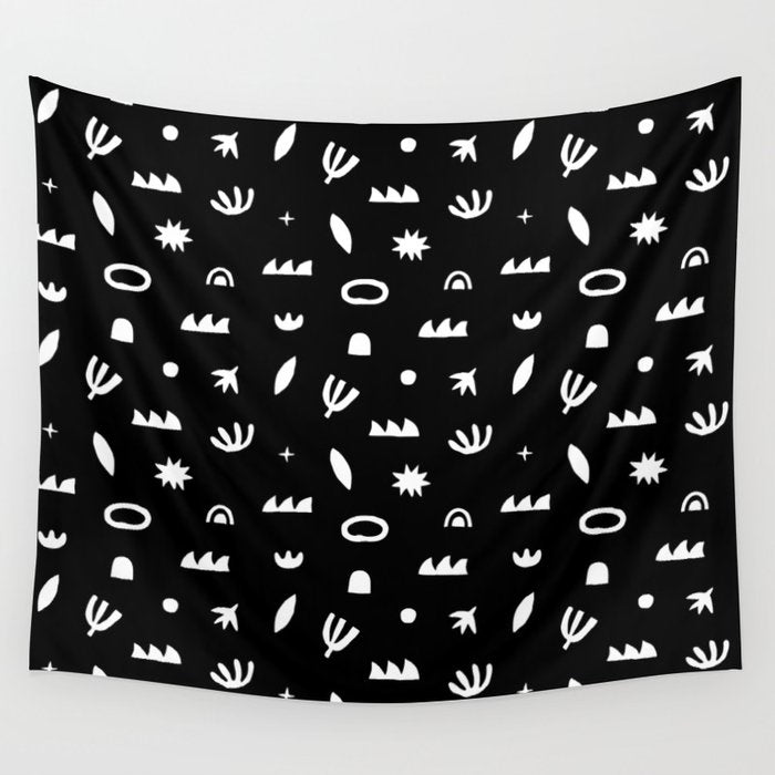 Black and white abstract organic shape pattern Wall Tapestry Gallery Image 4