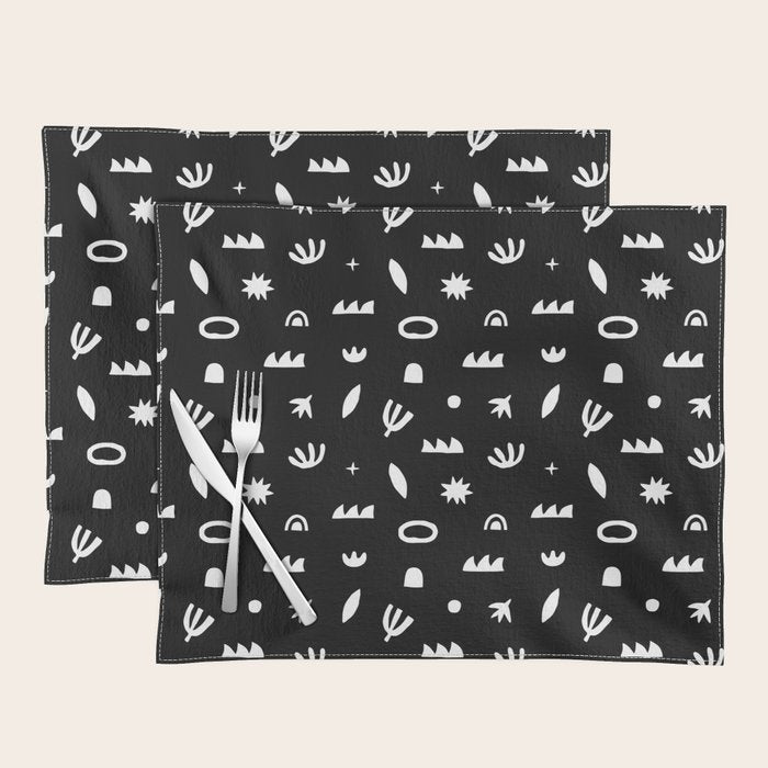 Black and white abstract organic shape pattern Placemat Gallery Image 1
