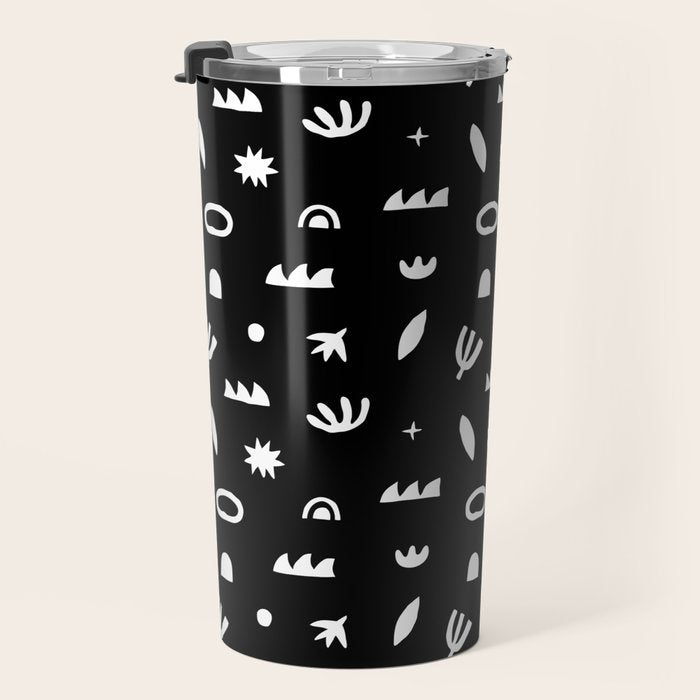 Black and white abstract organic shape pattern Travel Mug Gallery Image 3