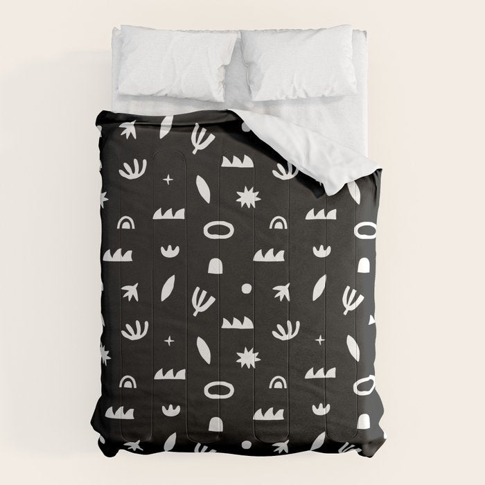 Black and white abstract organic shape pattern Comforter Gallery Image 6